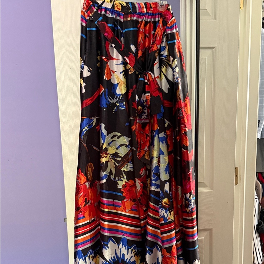 Ashley Stewart Vibrant Floral A-Line Skirt in Black and Red